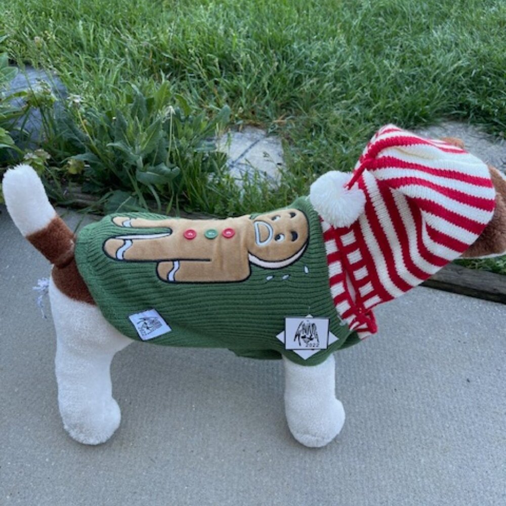 WHOOPI GOLDBERG Broken Cookie Dog Sweater & Beanie Set Size Medium NWT